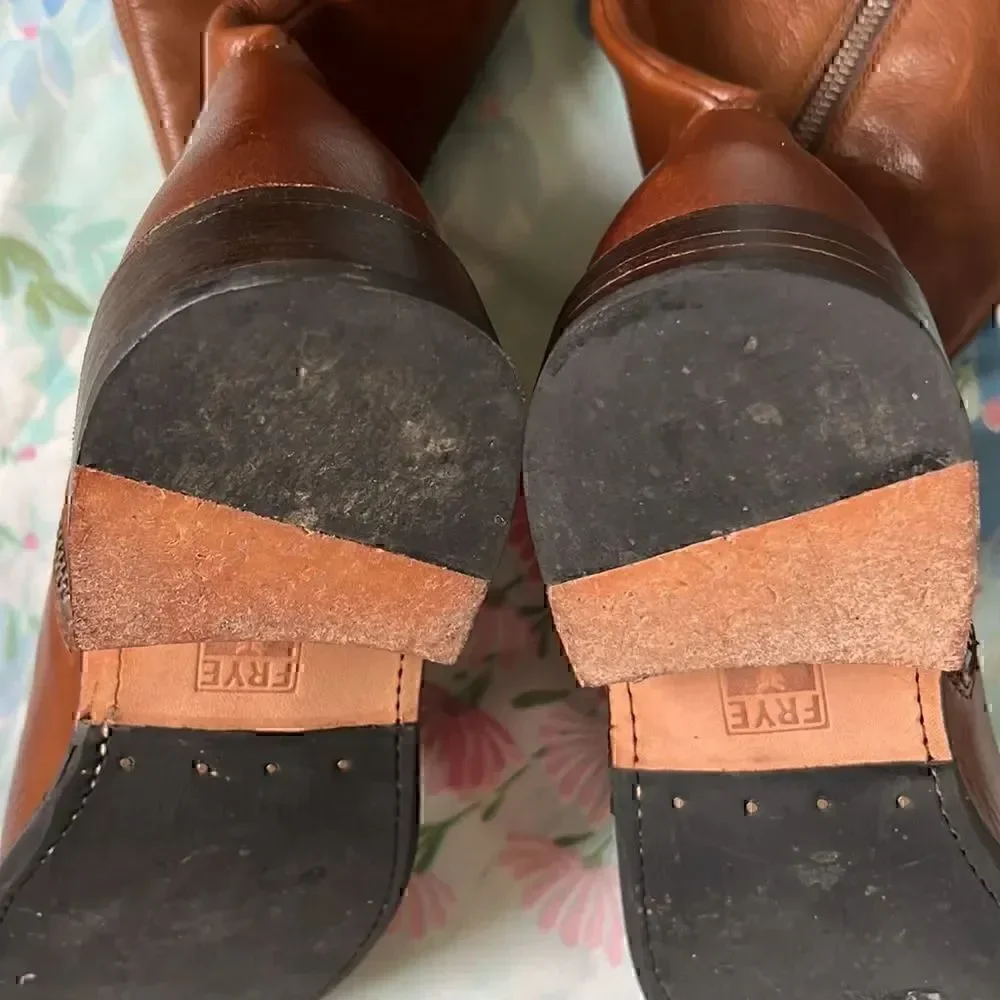 Frye Shirley Over the Knee Brown Leather Boots Cognac Color 8